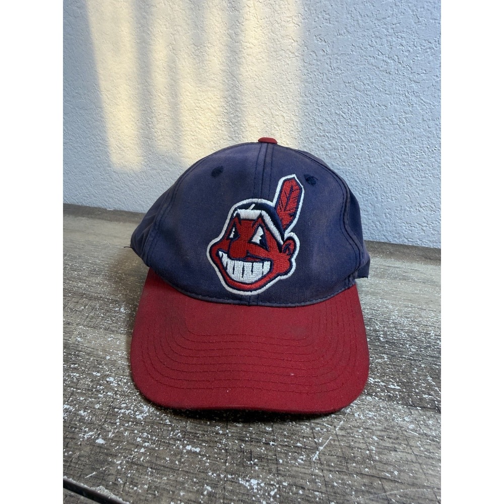 Vintage Cleveland Indians Chief Wahoo Outdoor Cap Snapback Hat MLB Navy Red